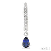 5x3 MM Pear Cut Sapphire and 1/8 ctw Round Cut Diamond Petite Fashion Huggie Earrings in 10K White Gold